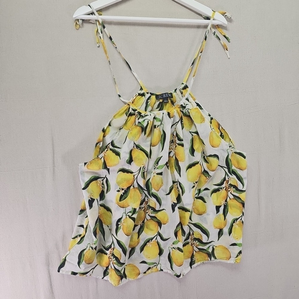 J.Crew Womens Large Tie Shoulder Cami Lemon Limoncello Cotton Tank Adjustable